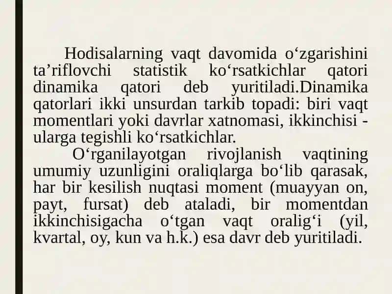 Dinamikani statistik o’rganish uslubiyati 3
