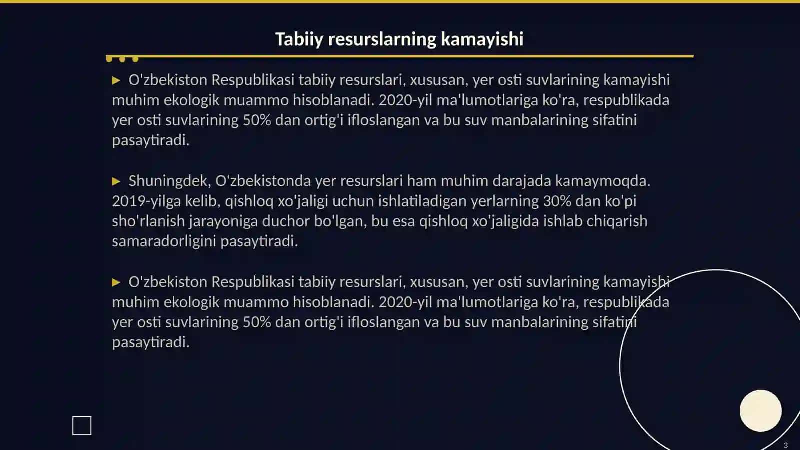 O'zbekiston Respublikasining ekalogik muammolari 3