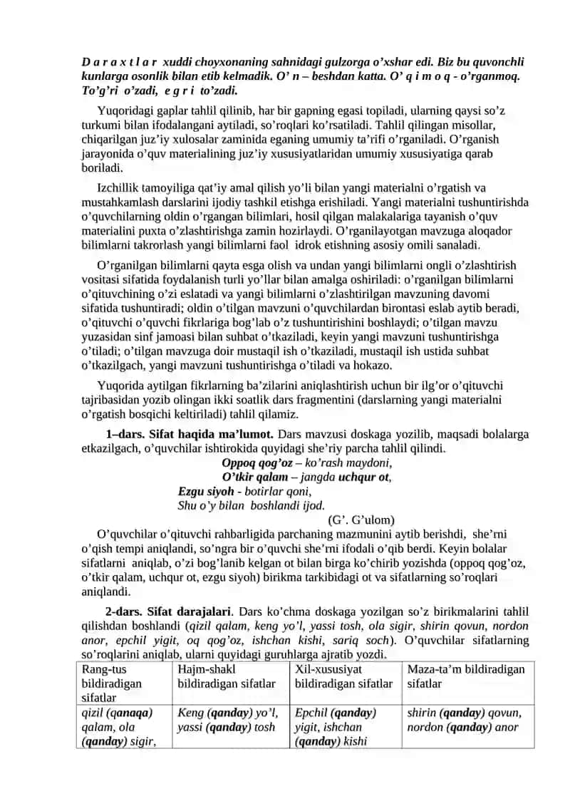 Yangi materialni o’rgatish va mustahkamlash darslari 3