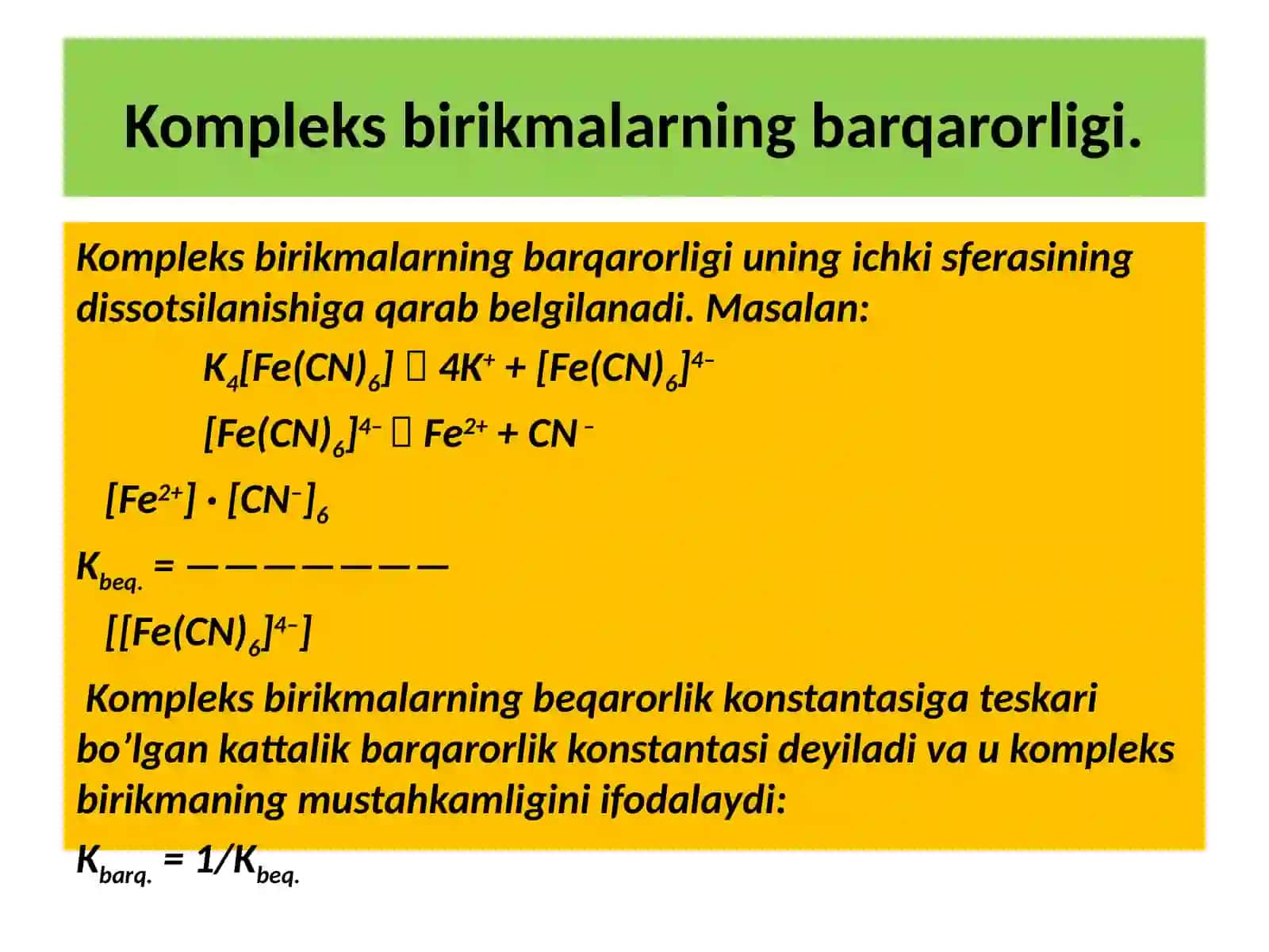 Kompleks birikmalar turlari va xossalariga doir masala yechish 3