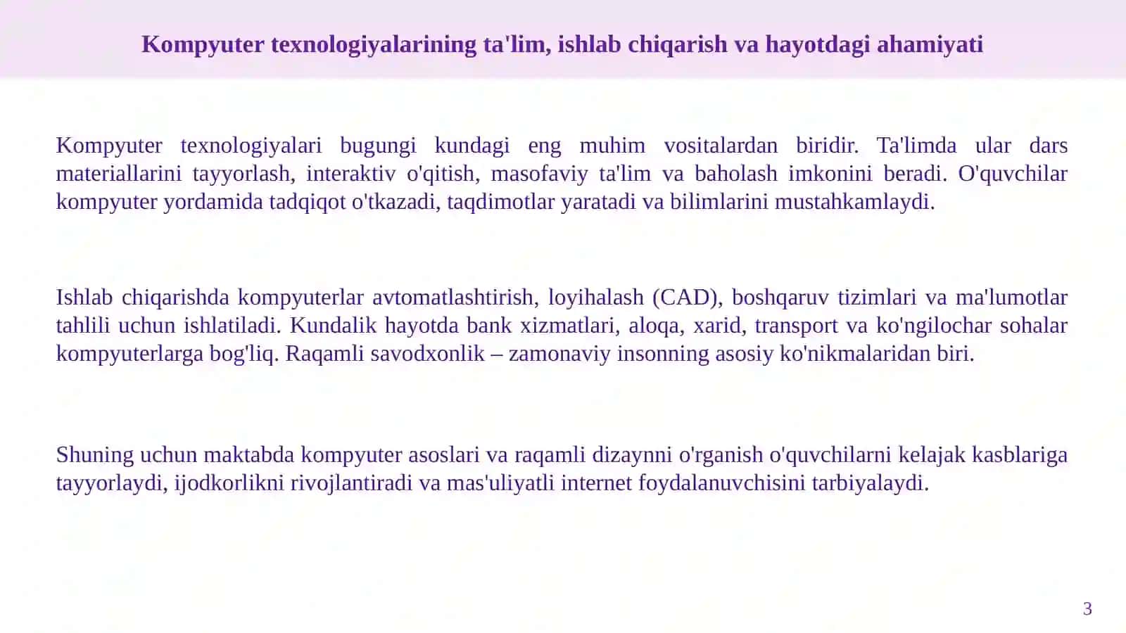 Kompyuter texnologiyalari va raqamli dizayn asoslari 3