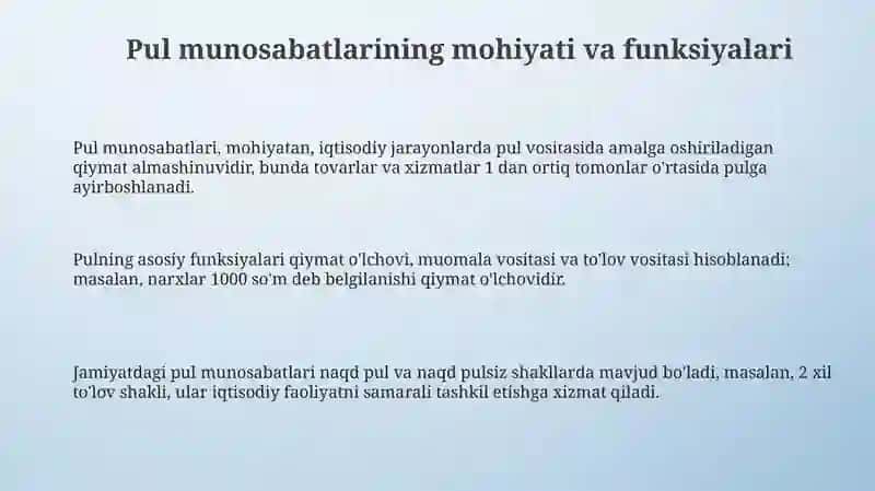 Pul muomalasi munosabatlari 3