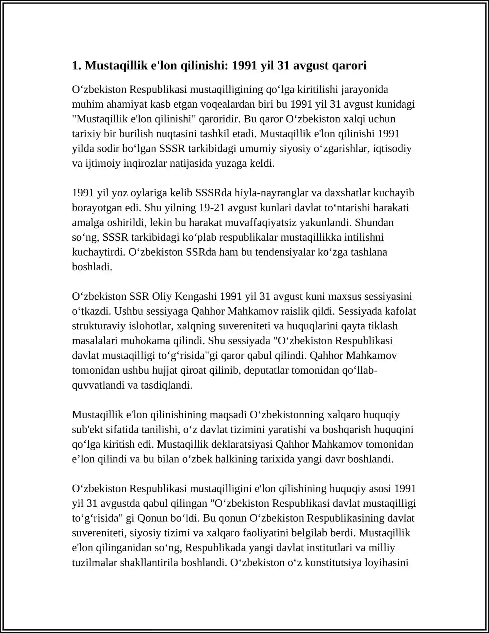 O'ZBEKISTON RESPUBLIKASI MUSTAQILLIGINING QOLGA KIRITILISHI 3