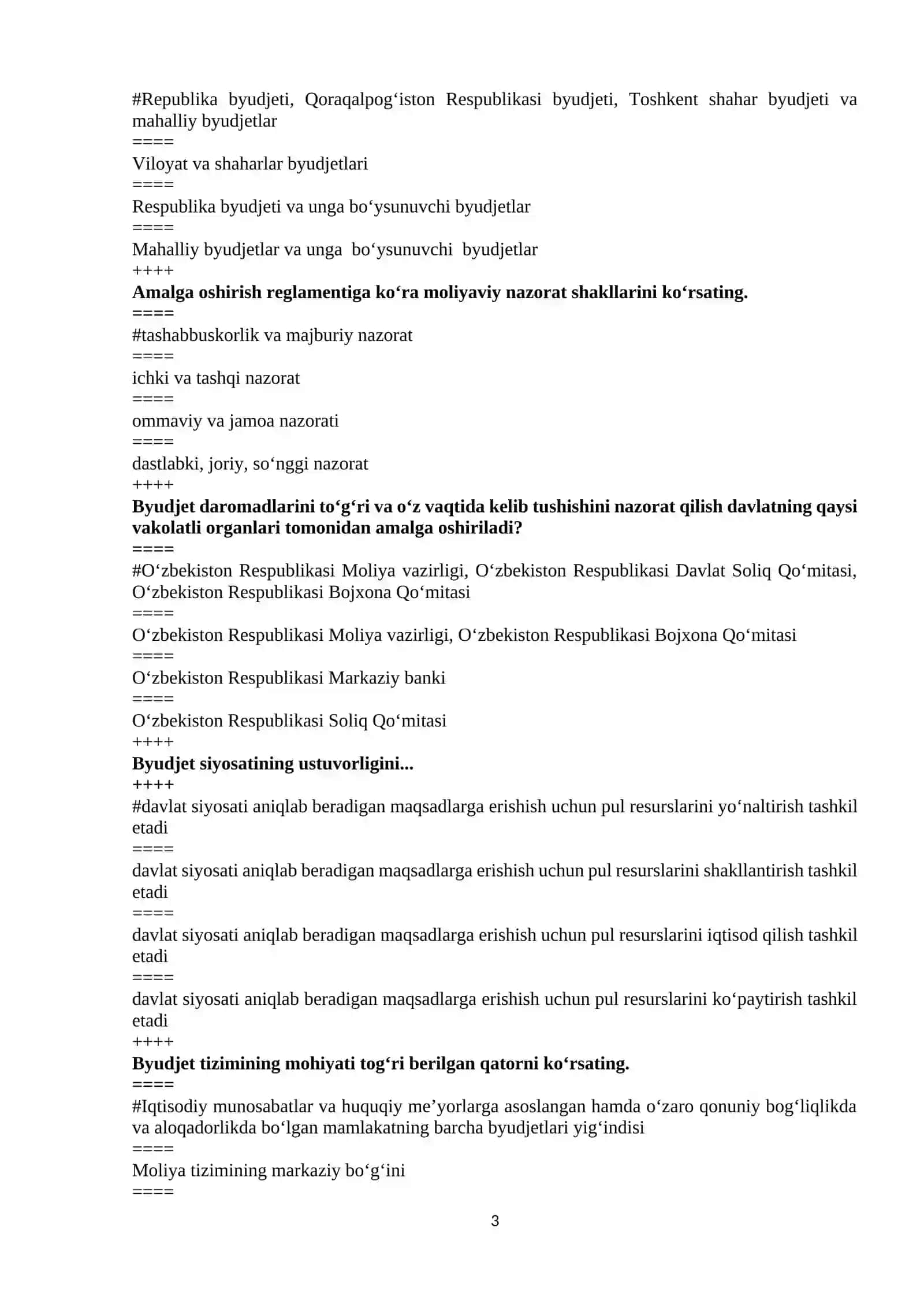 Moliya va moliyaviy texnologiyalar - Test Savollari 3