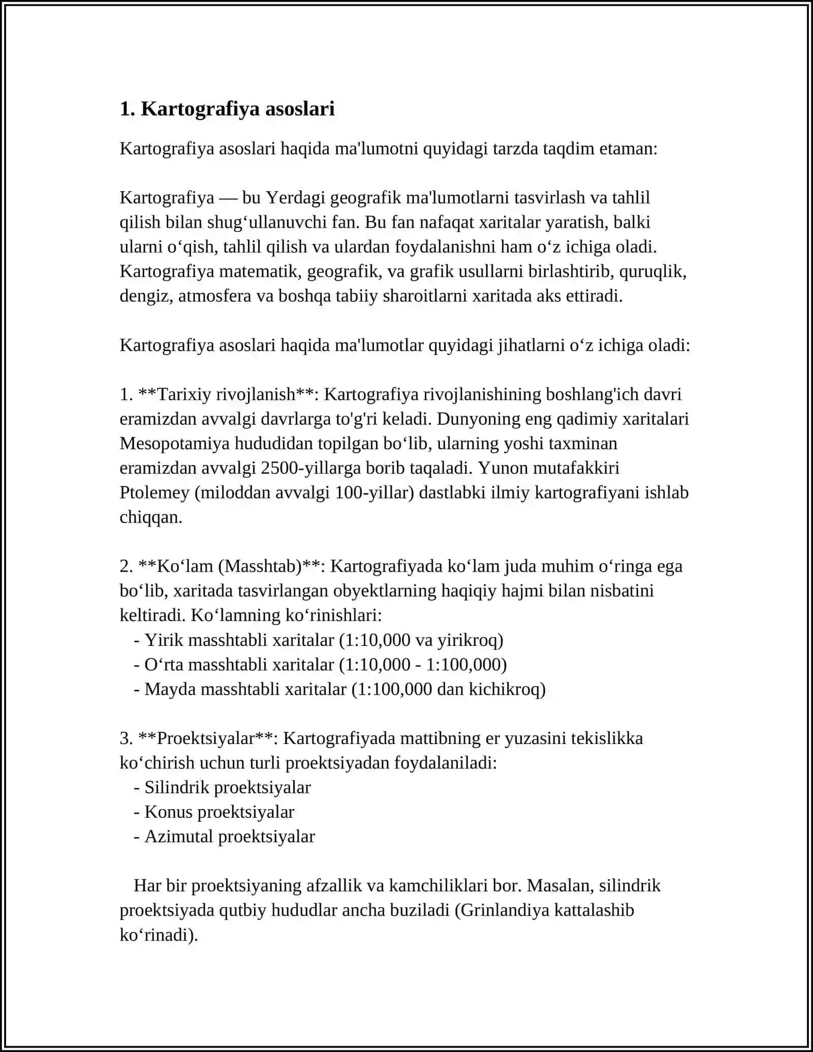 XARITA PLAN PROFIL XARITALAR KLASSIFIKASIYASI 3