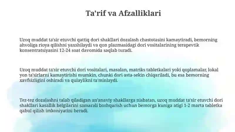 Uzoq muddatli ta'sirga ega qattiq dori shakllari 3