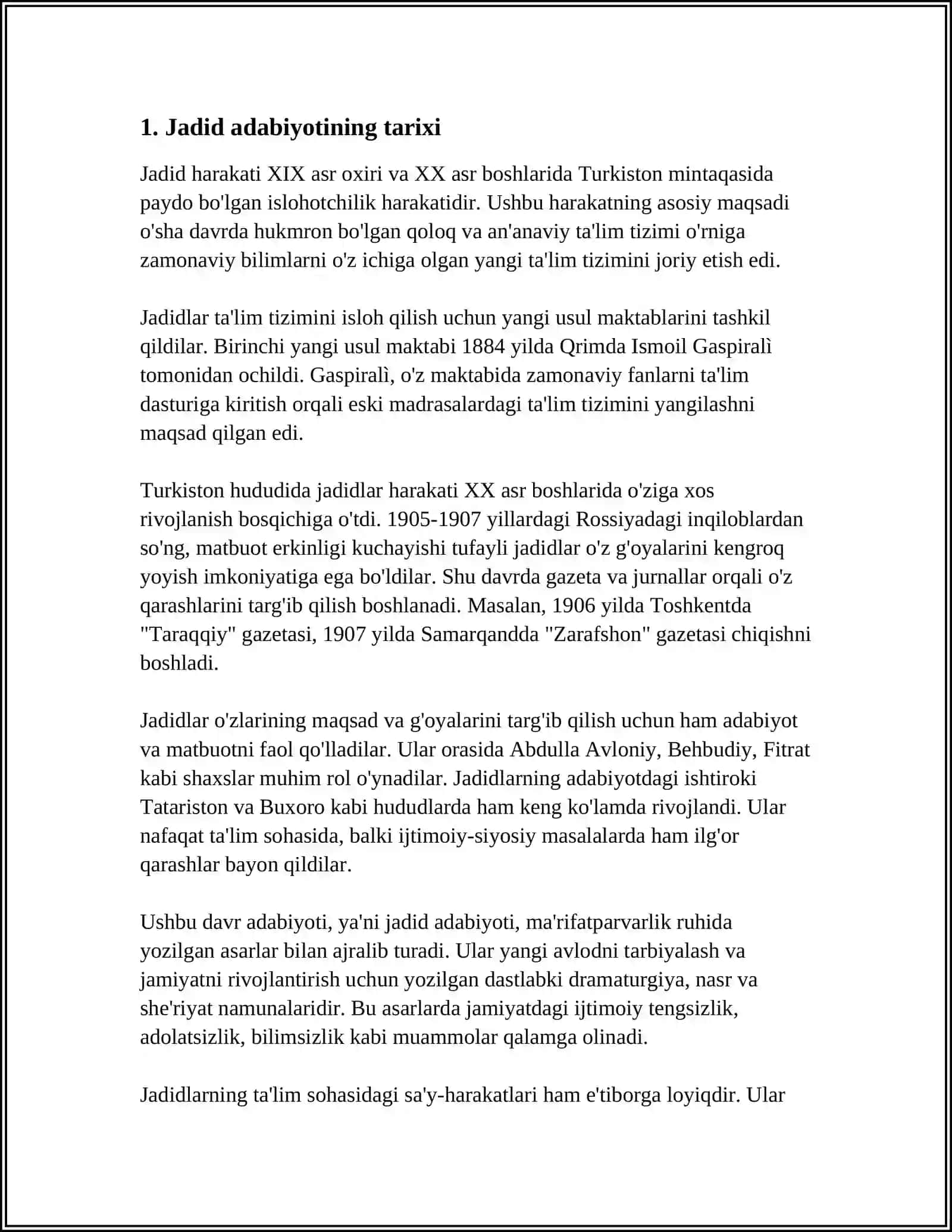 JADID ADABIYOTINING O'ZIGA XOS XUSUSIYATLARI VA JANRLARI 3