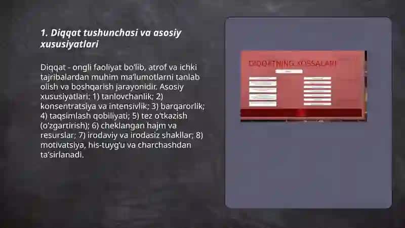 Diqqat turlari va uning xususiyatlari 3