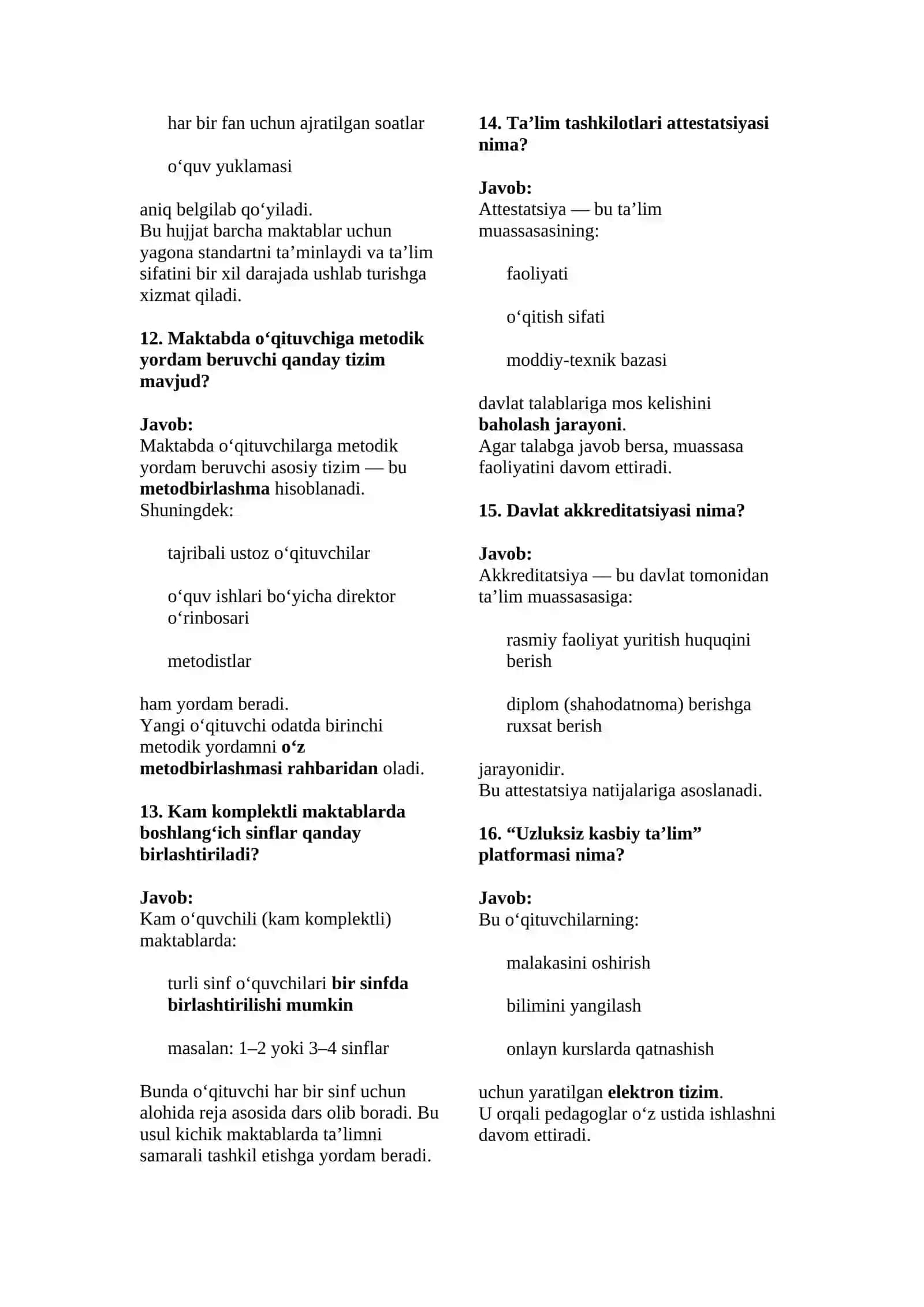 Xalq ta'limiga ishga kiruvchilar uchun suhbat savollari va javoblari 3