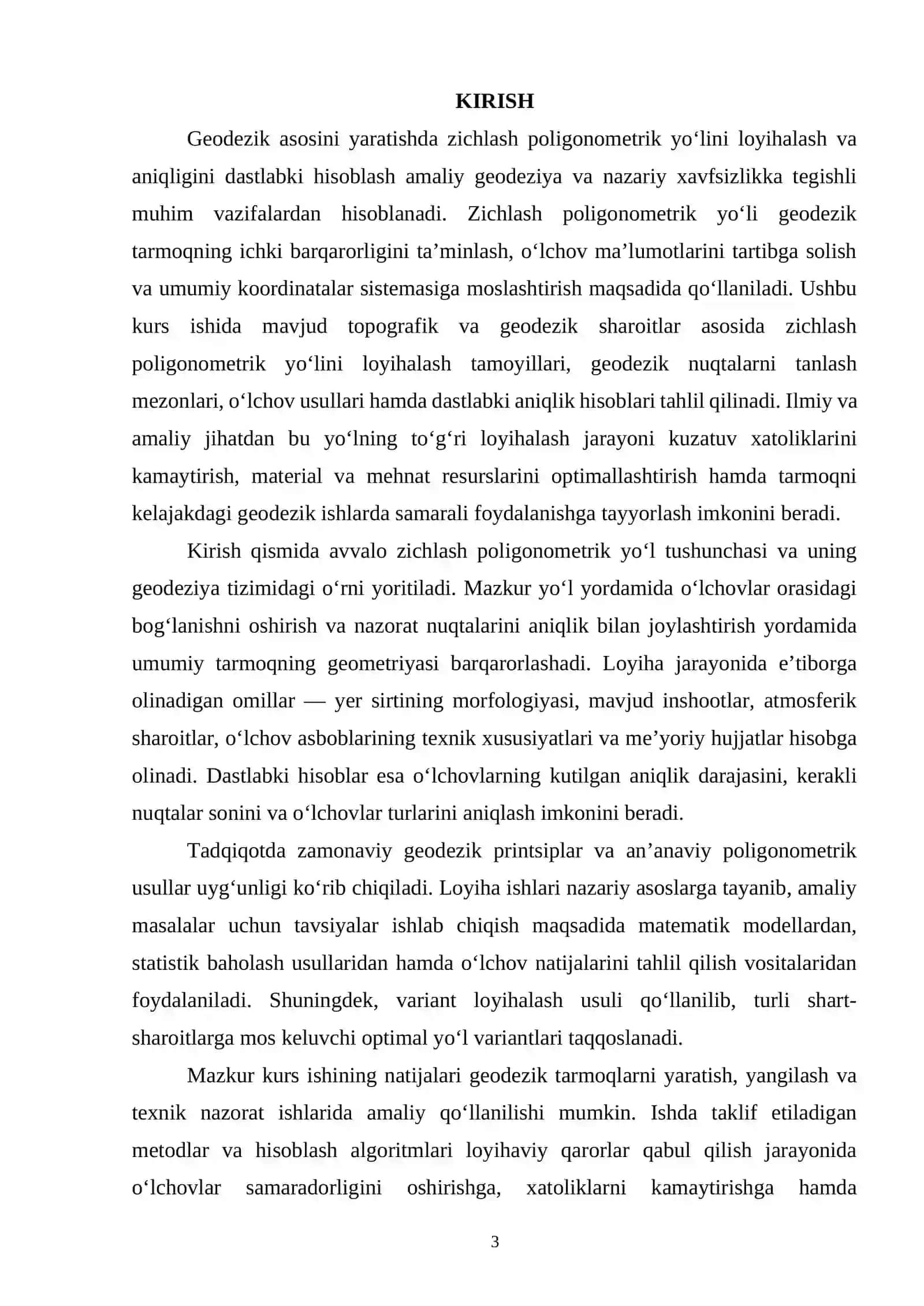 GEODEZIK ASOSINI YARATISHDA ZICHLASH POLIGONOMETRIK YO'LINI LOYHALASH VA ANIQLIGINI DASTLABKI HISOBLASH 3