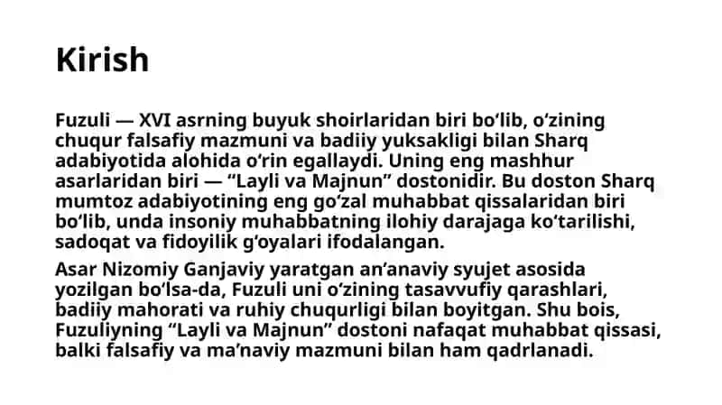 Fuzuliyning “Layli va Majnun” dostoni tahlili 3