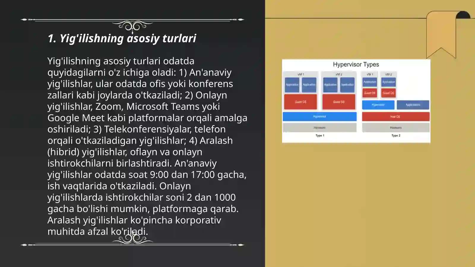 Yig'ilish turlari, o’tkazish texnologiyasi 3