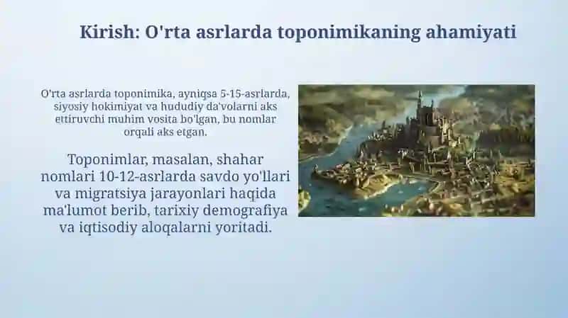 Oʻrta asrlarda toponimikaning rivojlanishi 3