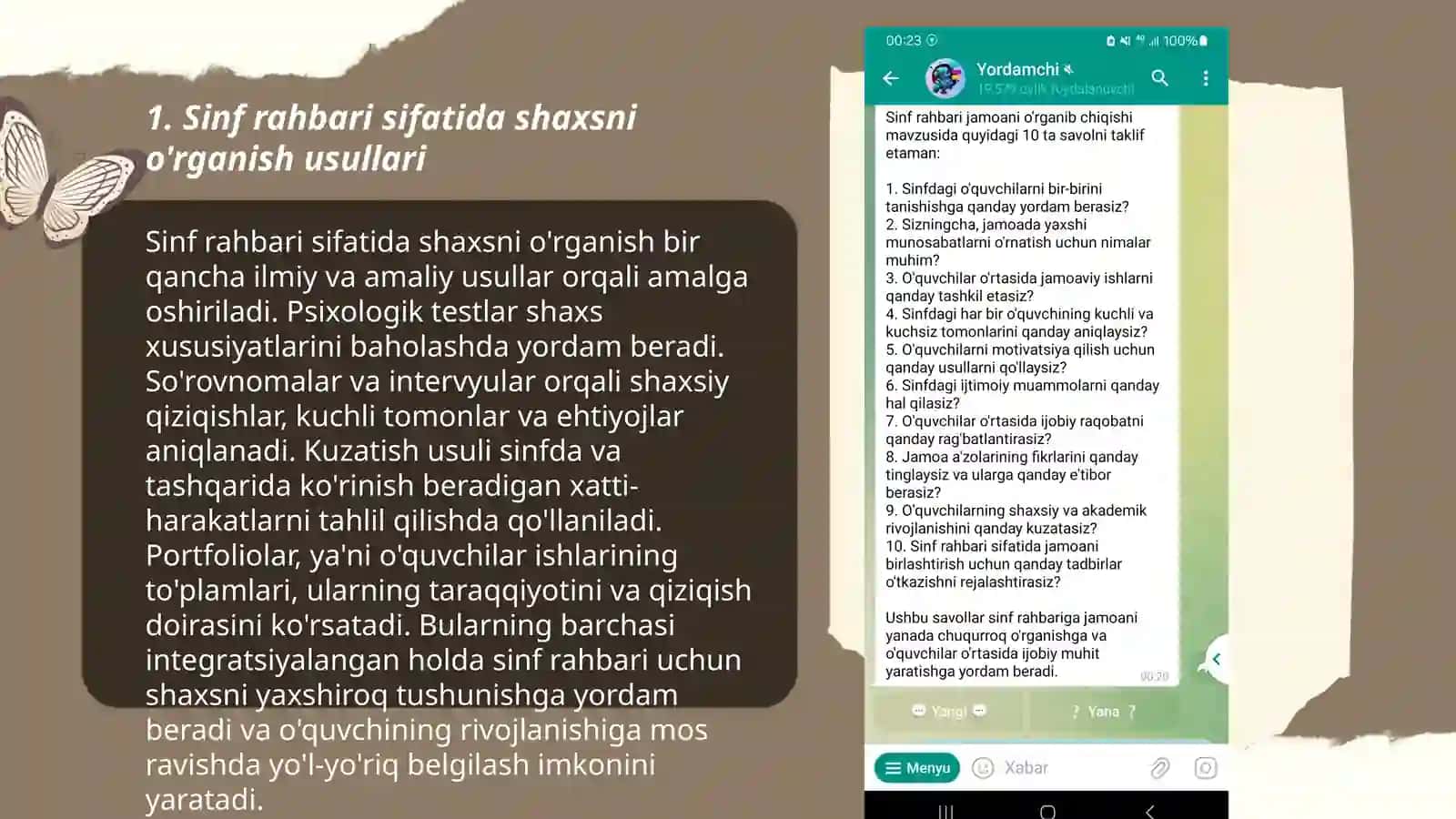 Sinf rahbari sifatida shaxsni o'rganish usullari 3