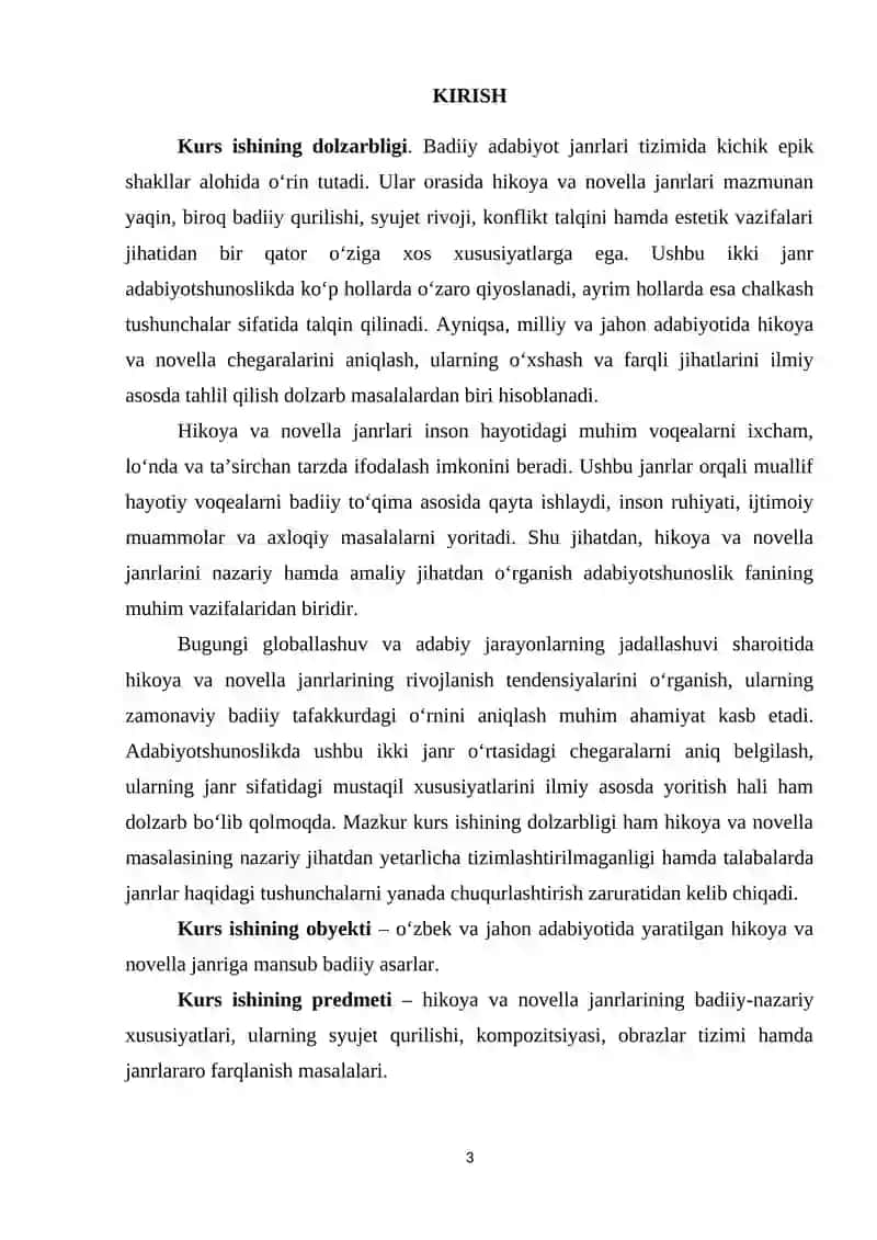 HIKOYA VA NOVELLA MASALASI 3