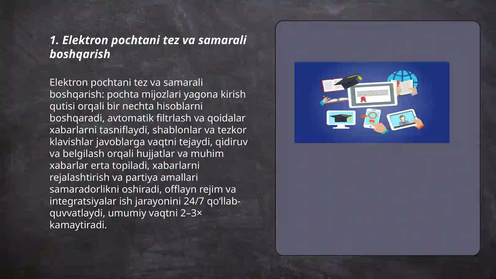Elektron pochta dasturlaridan foydalanishning afzalliklari 3