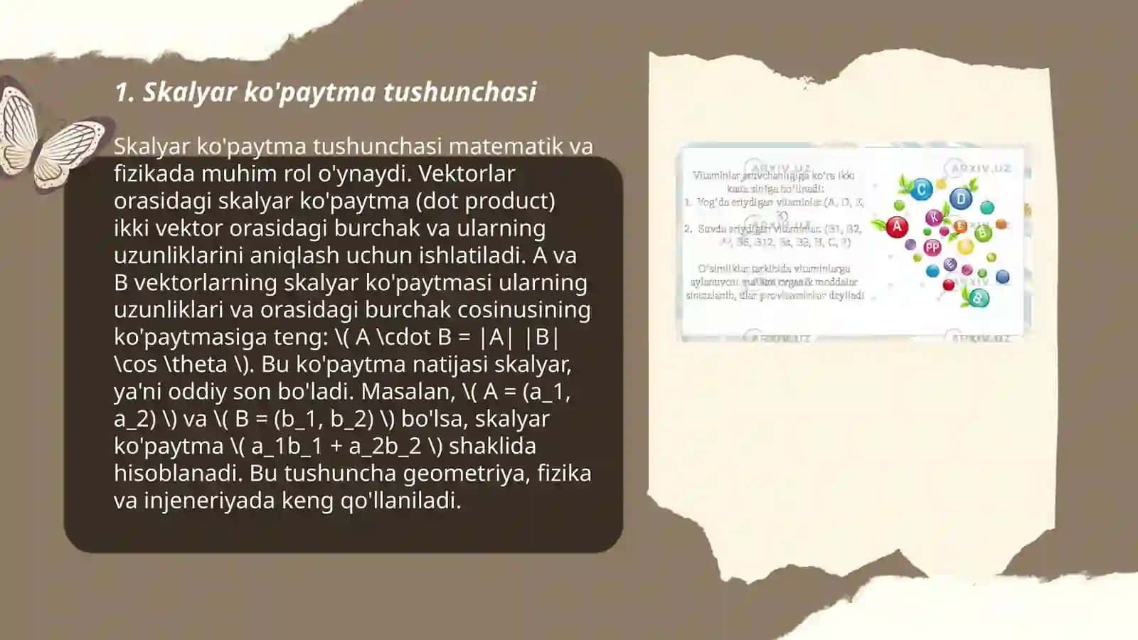 Skalyar, vektor va aralash ko'paytmalar 3