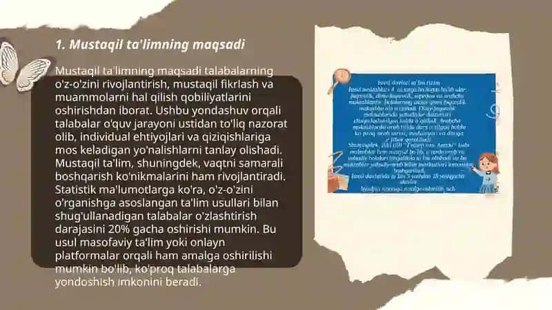 Mustaqil ta'limning maqsadi, vazifalari. Mustaqil ta'lim turlari 3