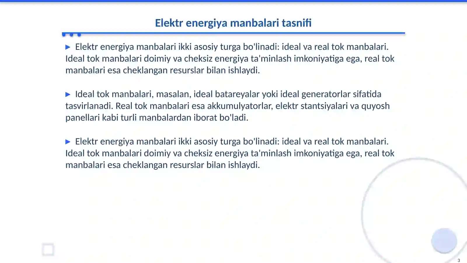 Elektr energiya manbalari (ideal va real tok manbalari) 3
