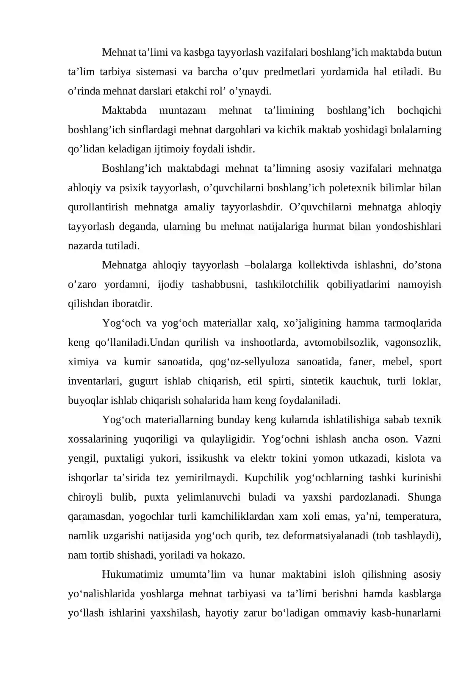 Yog'och turlari va xususiyatlarini o'qitish metodikasi 3
