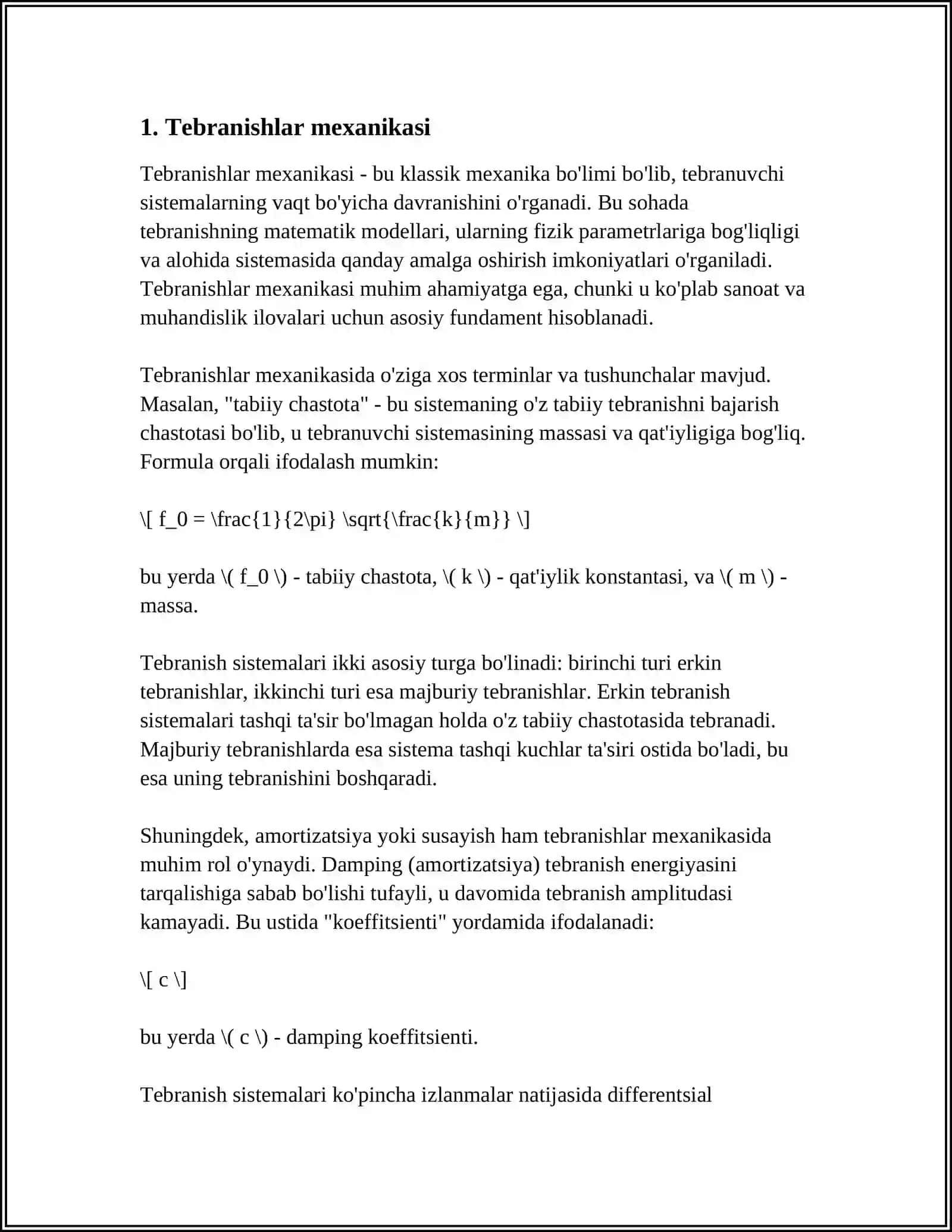 MEXANIK TEBRANISHLARNING DIFFERENSIAL TENGLAMALARI 3