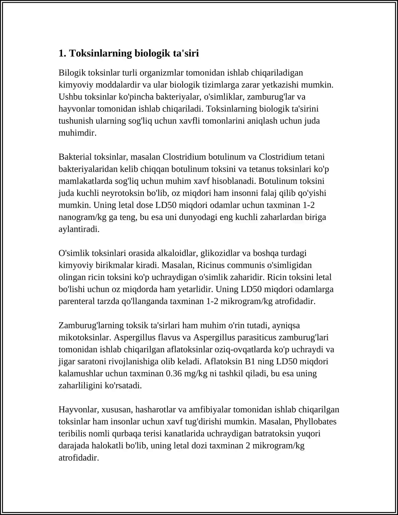 Toksinlarning biologik ta'siri 3