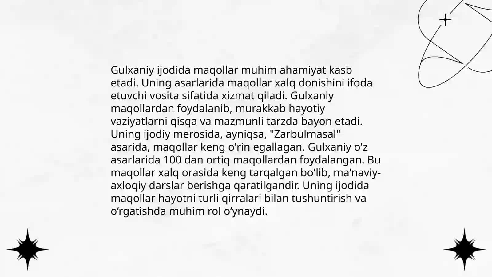 Gulxaniy "Zarbulmasal" asarida maqollar tavsifi 3