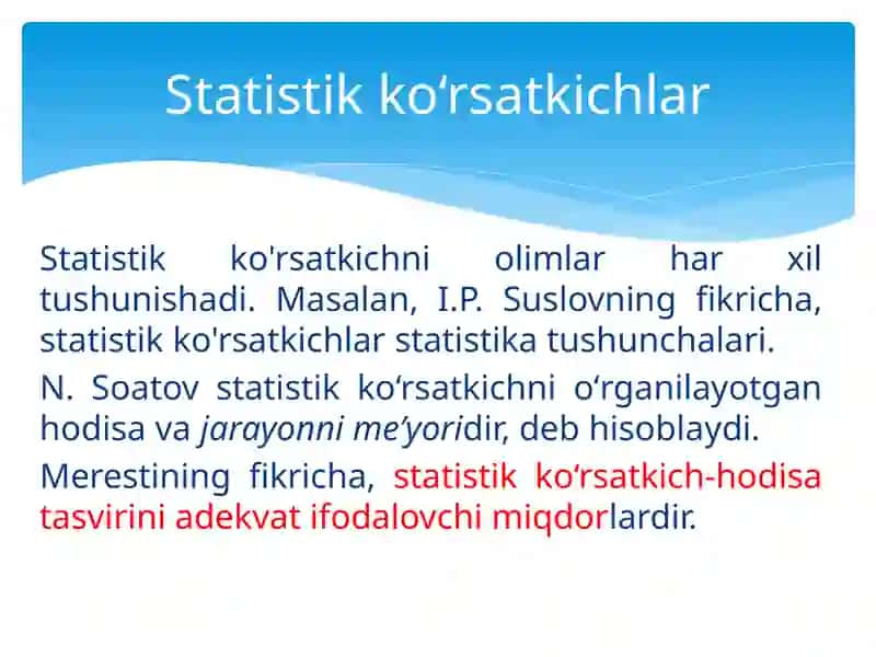 Statistikko'rsatkichlar.O‘rtachamiqdorlar.Variatsiyako‘rsatkichlari 3