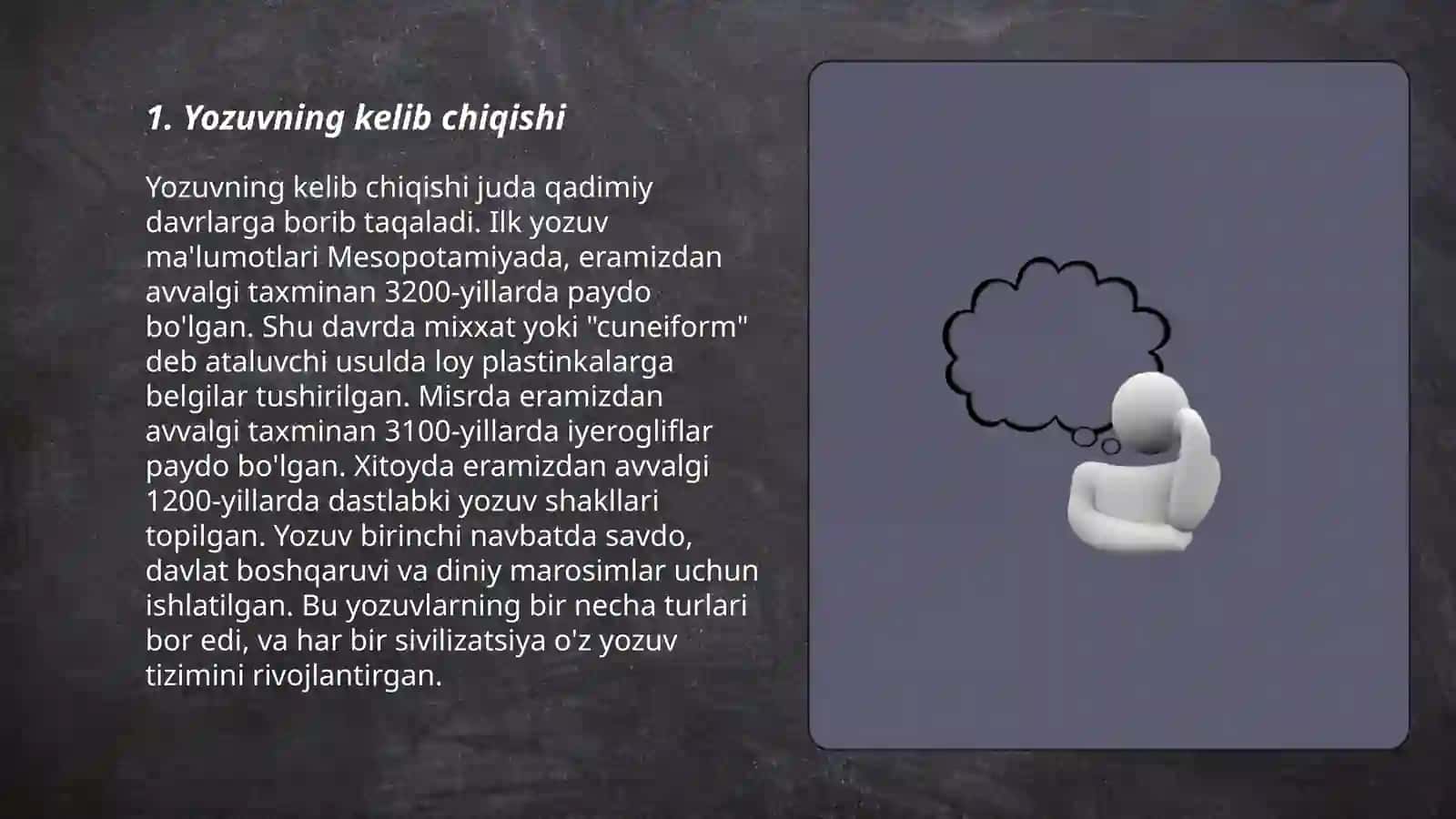 Yozuv tarixi mavzusiga taqdimot tayyorlash 3
