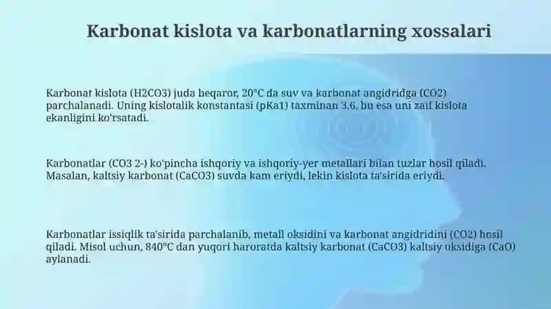 Karbonat kislota va karbonatlarning xossalari 3
