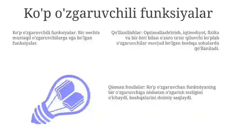 Ko'p o'zgaruvchili funksiyalarning xususiy hosilalari 3
