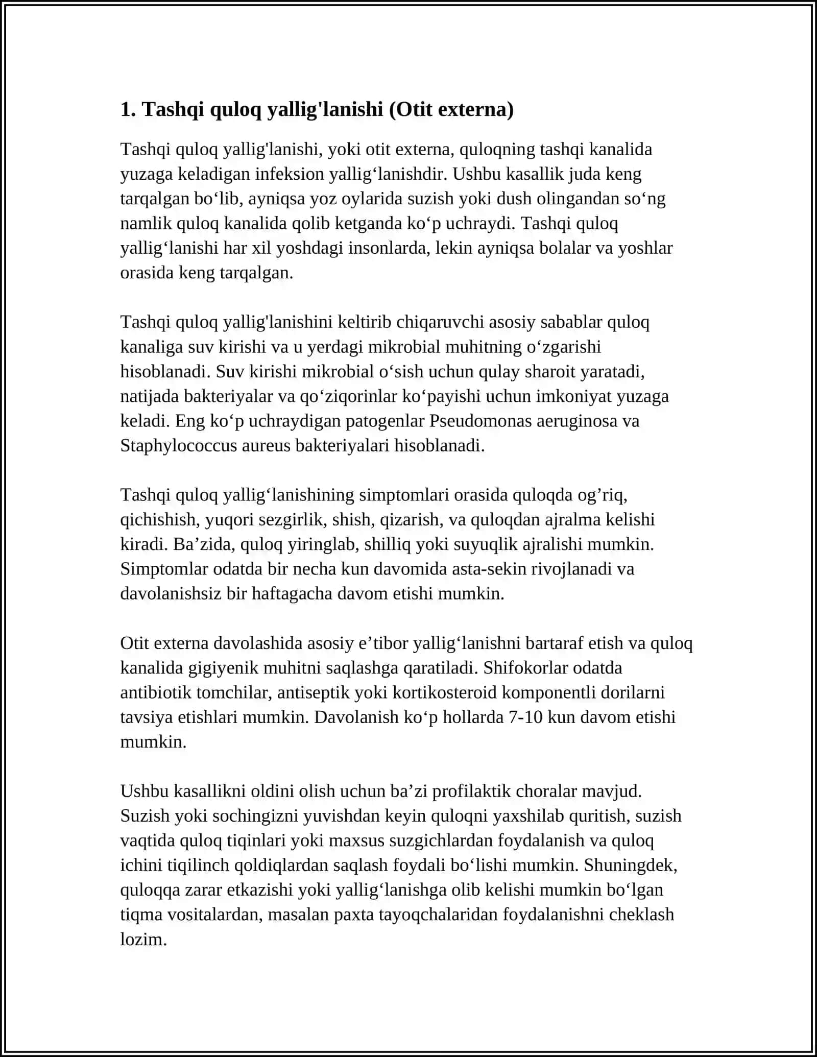 TASHQI VA O’RTA QULOQNING YALLIG’LANISH KASALLIKLARI VA ULARNING ASORATLARI 3