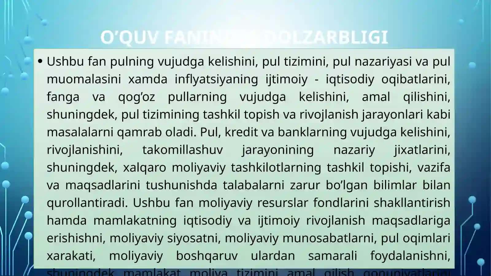 PUL VA MOLIYA FANIGA 3