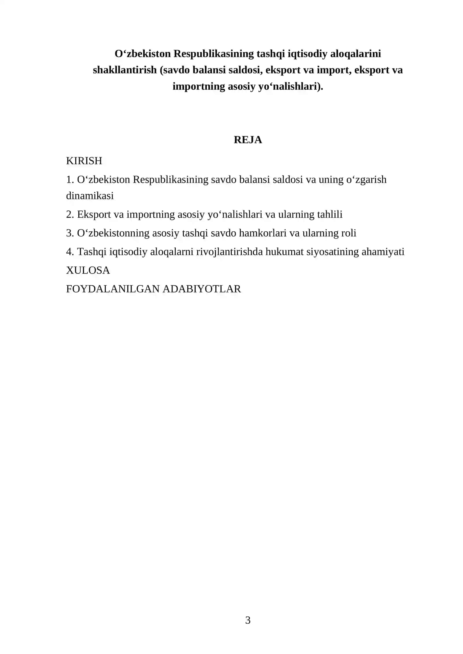 Tashqi Iqtisodiy Faoliyat Referati 3