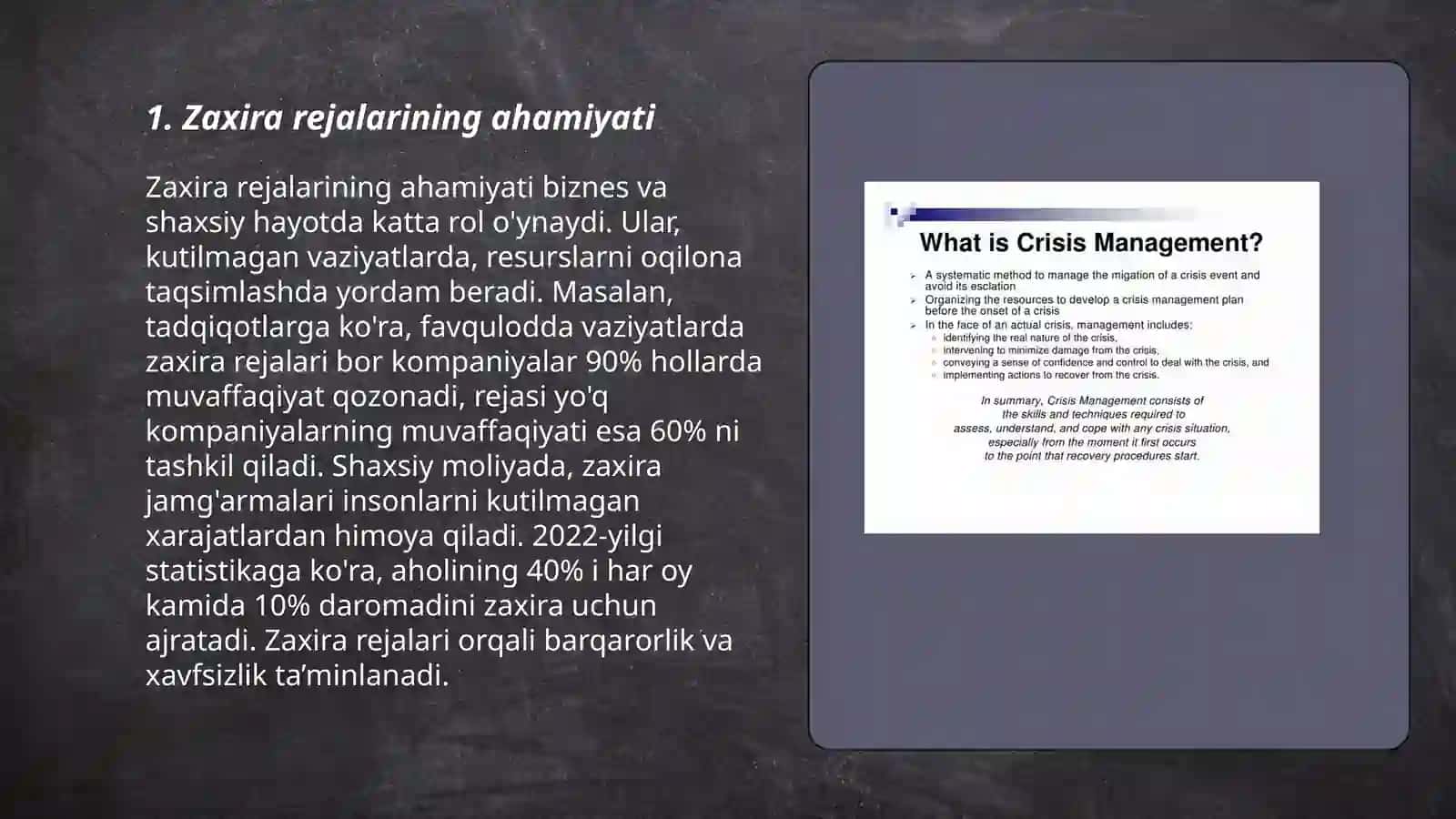 Zaxira rejalarining ahamiyati 3