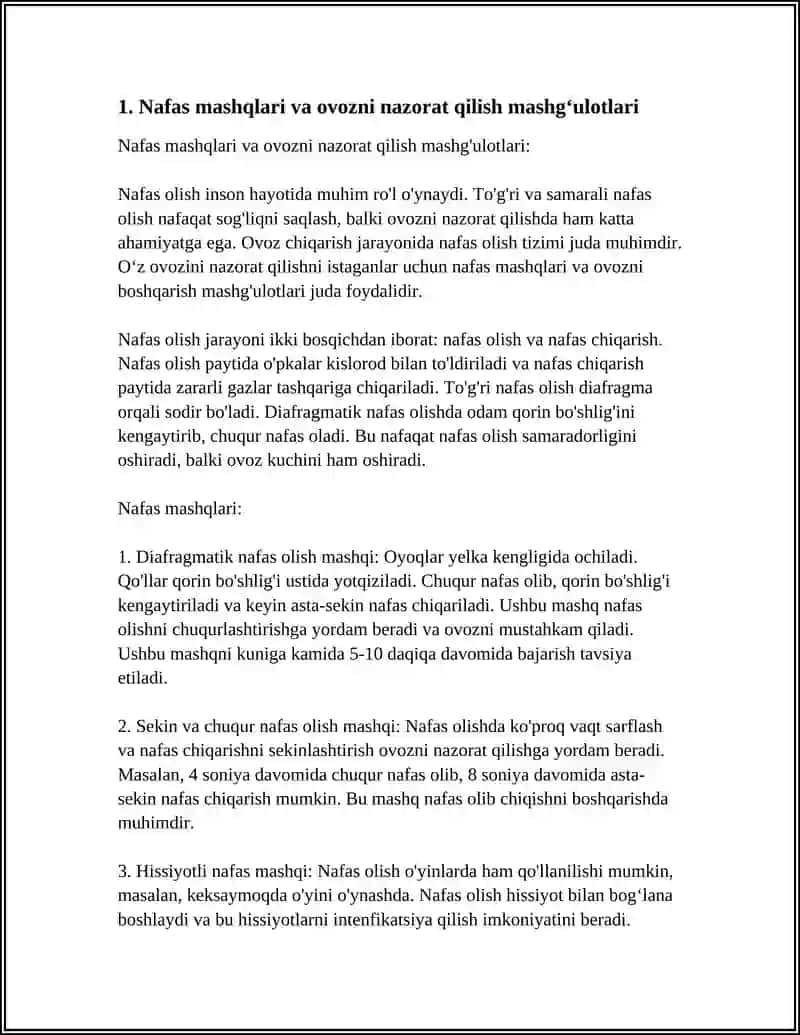 Nafas mashqlari va ovozni nazorat qilish mashg‘ulotlari 3