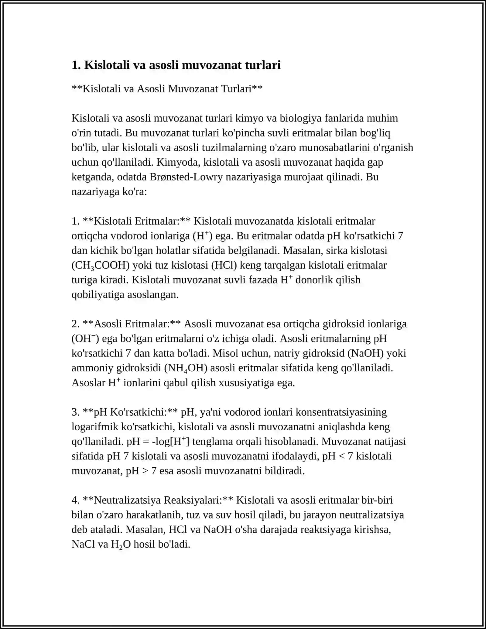 KISLOTA - ASOSLI MUVOZANAT. BUFER SISTEMALAR 3