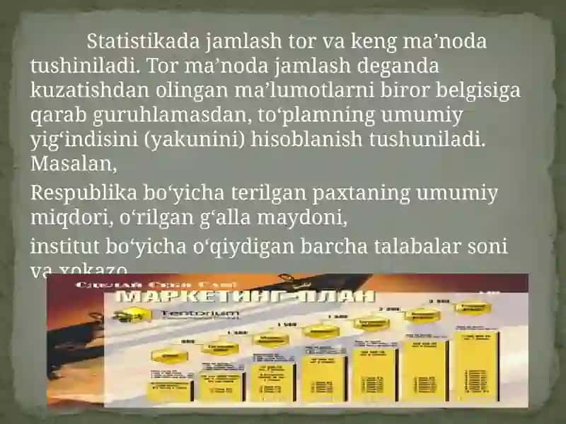 STATISTIK MA’LUMOTLARNI JAMLASH VA GURUHLASH 3