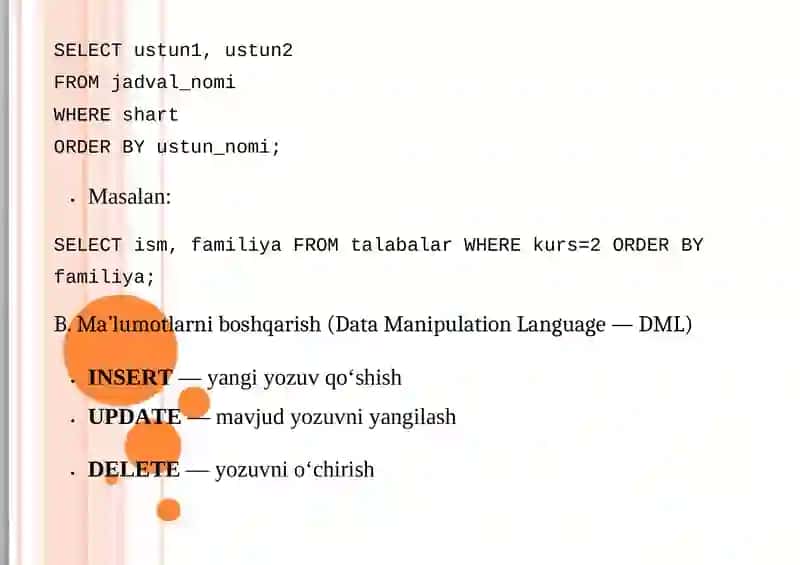 SQL So‘rovlar Tili Strukturasi 3