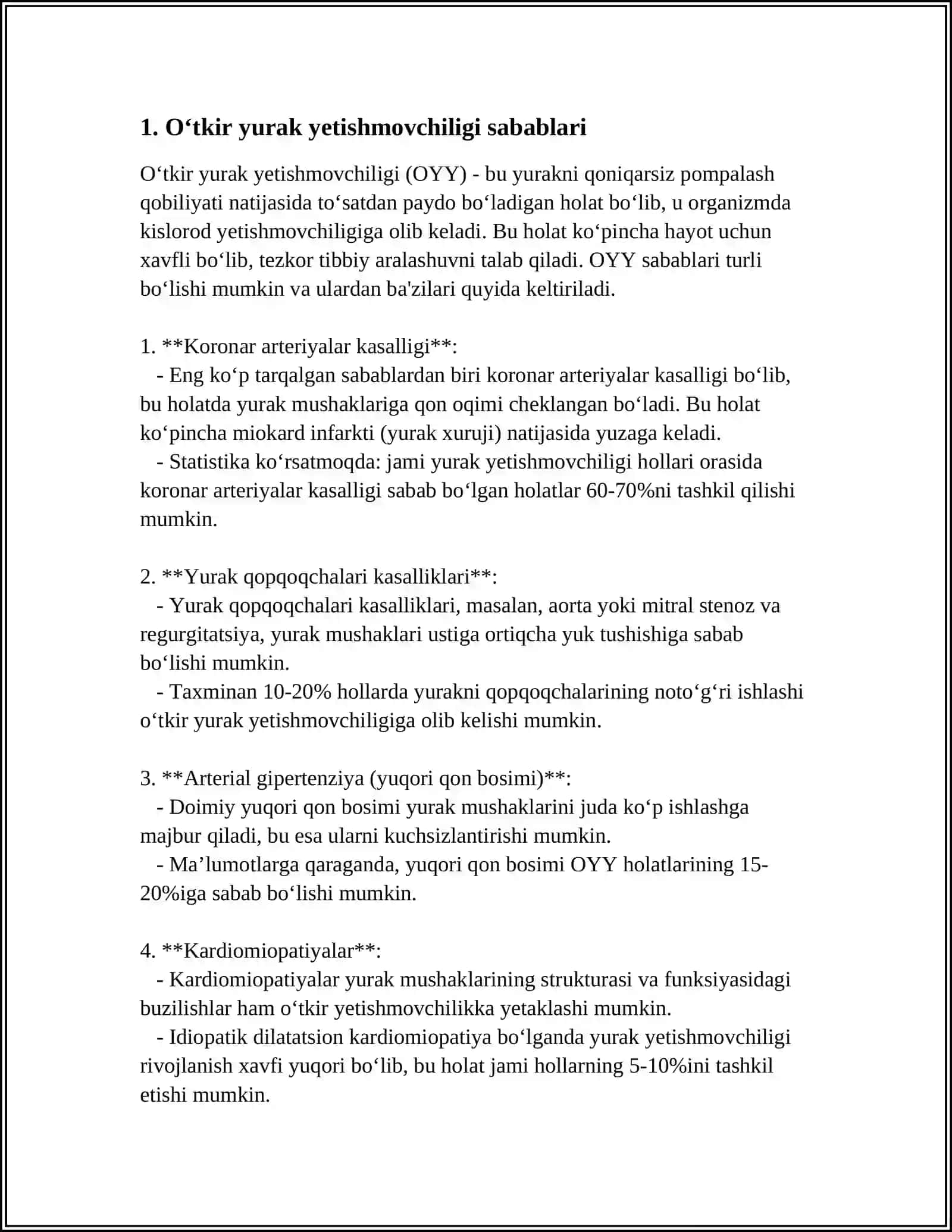 O'TKIR VA SURUNKALI YURAK YETISHMOVCHILIGI SABABLARI, KLINIK BELGILARI, DAVOLASH VA OLDINI OLISH 3