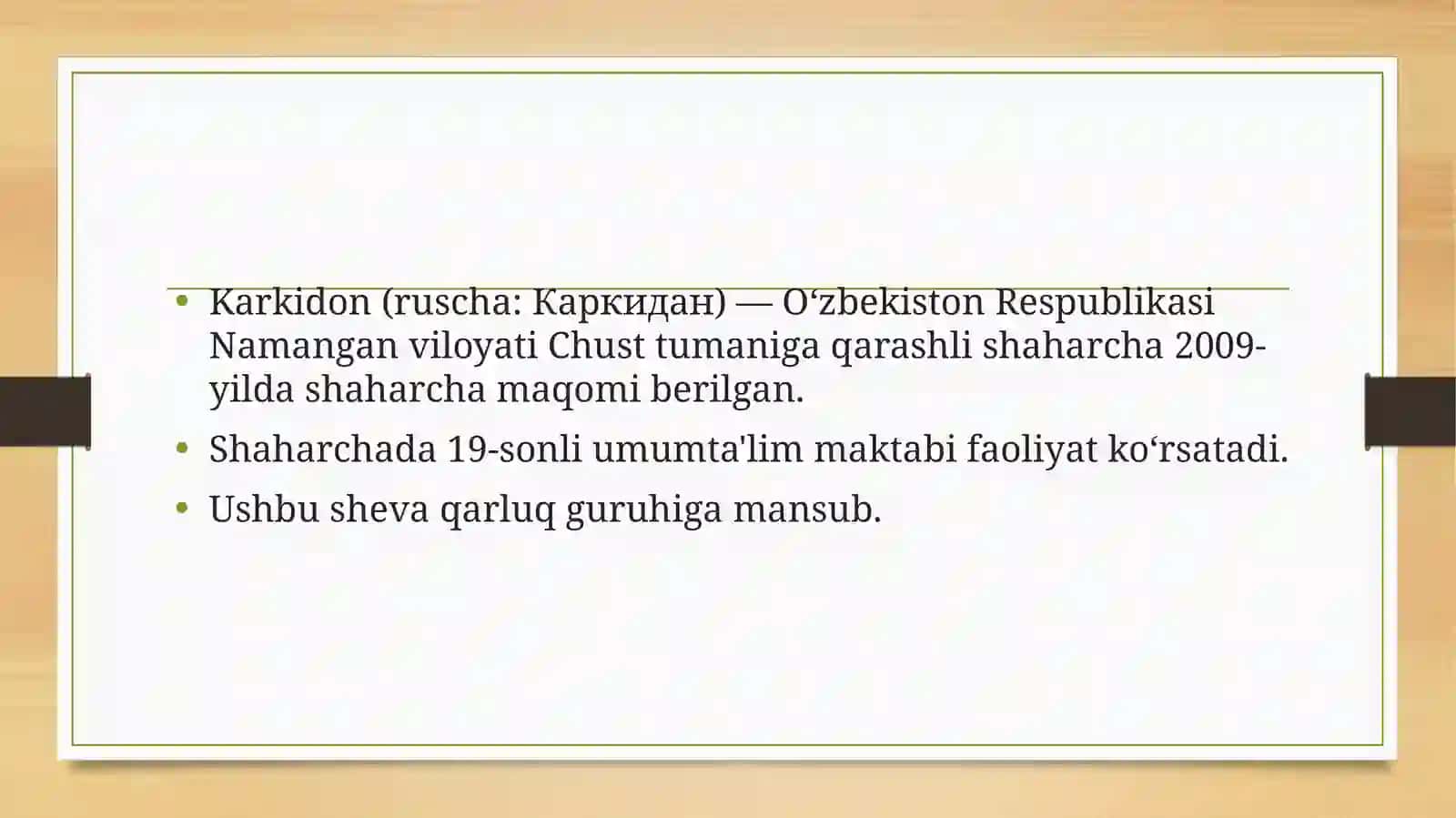 Namangan viloyati, Chust tumani, Karkedon qishlog’i shevasi 3