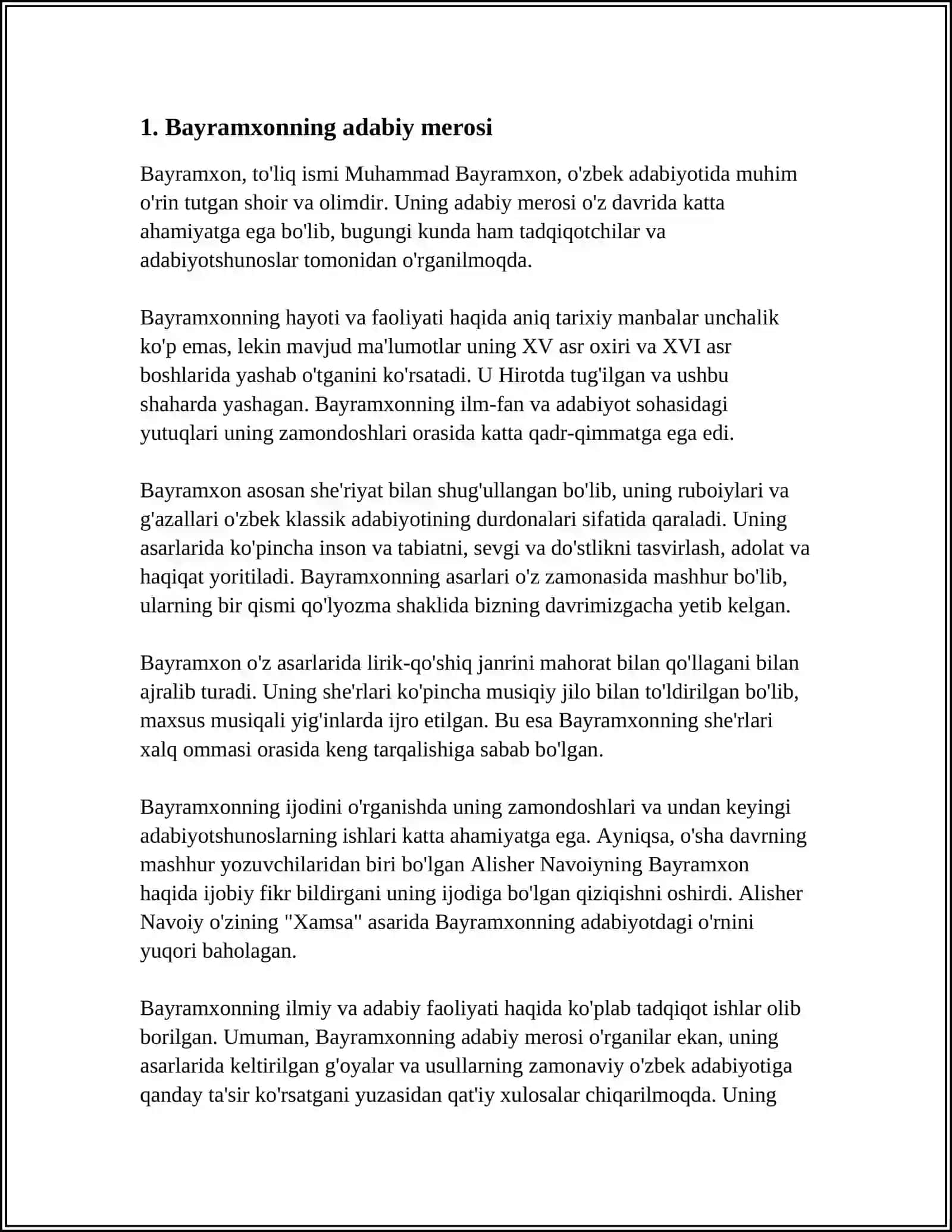 MUSTAQIL ISH Mavzu: BAYRAMXON, KOMOL MIRZO, GULBADANBEGIM IJODI 3