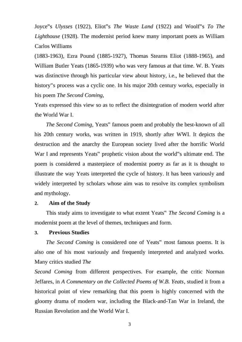 Modernism in W.B.Yeats’ The Second Coming 3