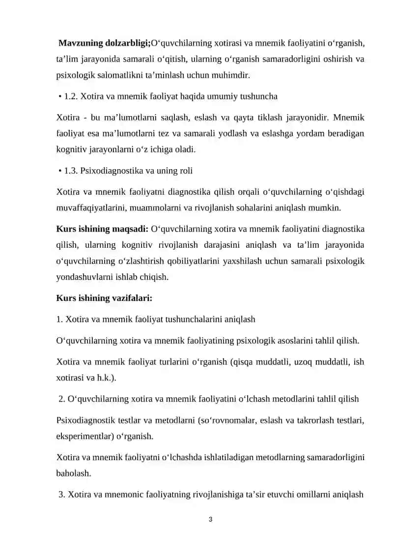 O‘QUVCHILARNING XOTIRASI VA MNEMIK FAOLIYAT DIAGNOSTIKASI 3