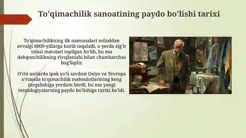 To'qimachilik sanoatining paydo bo'lishi tarixi 3
