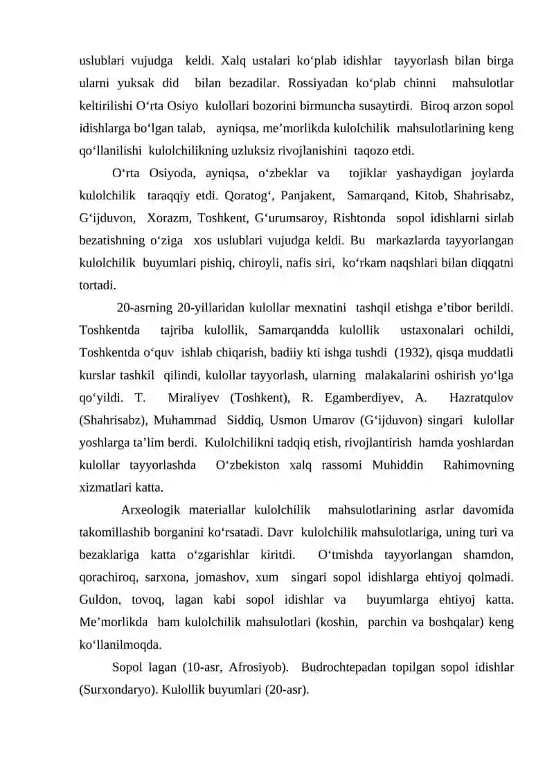 Kulolchilikning vujudga kelishi va rivojlanish bosqichlari 3