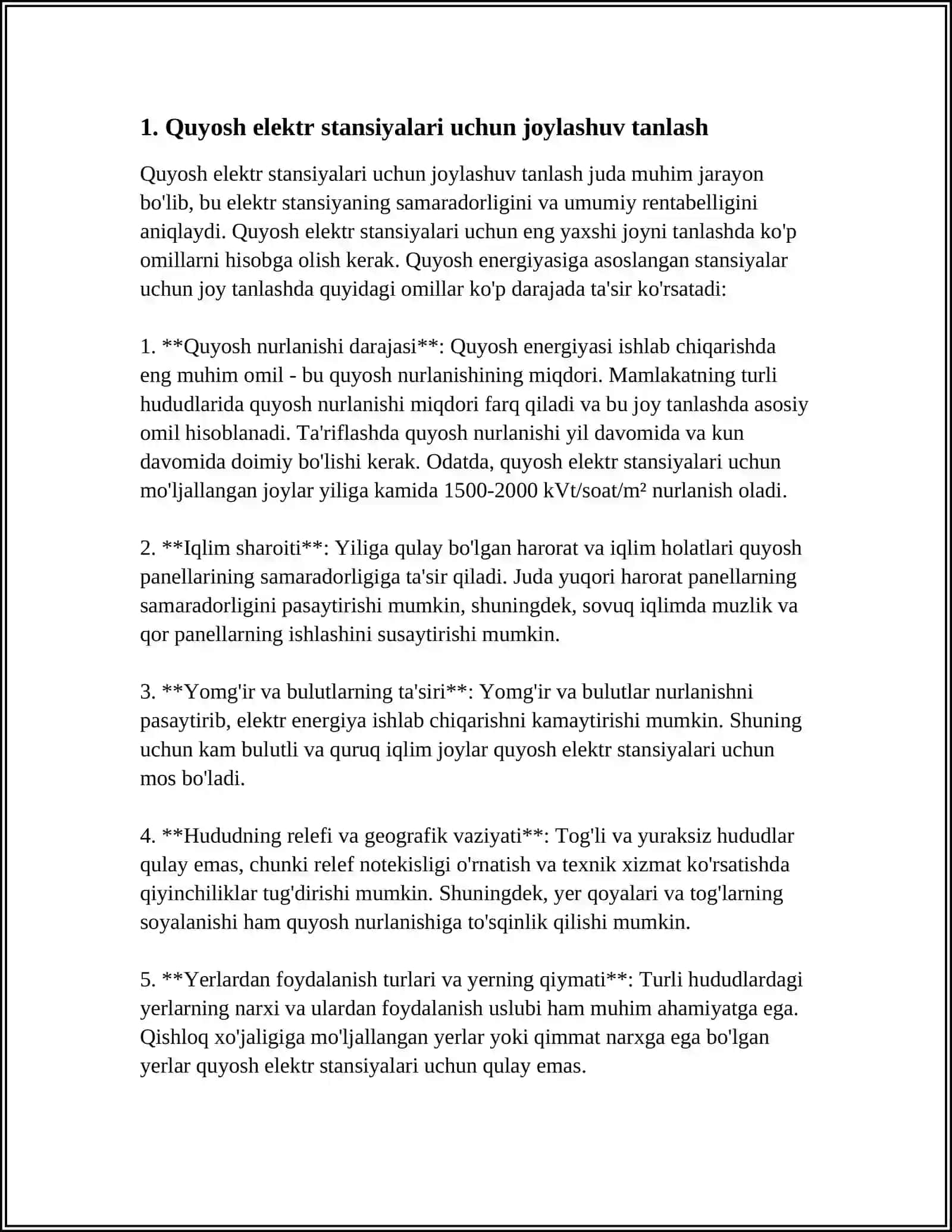 QUYOSH ELEKTR STANSIYALARI. QUYOSH PANELLARI VA KOLLEKTORLAR 3
