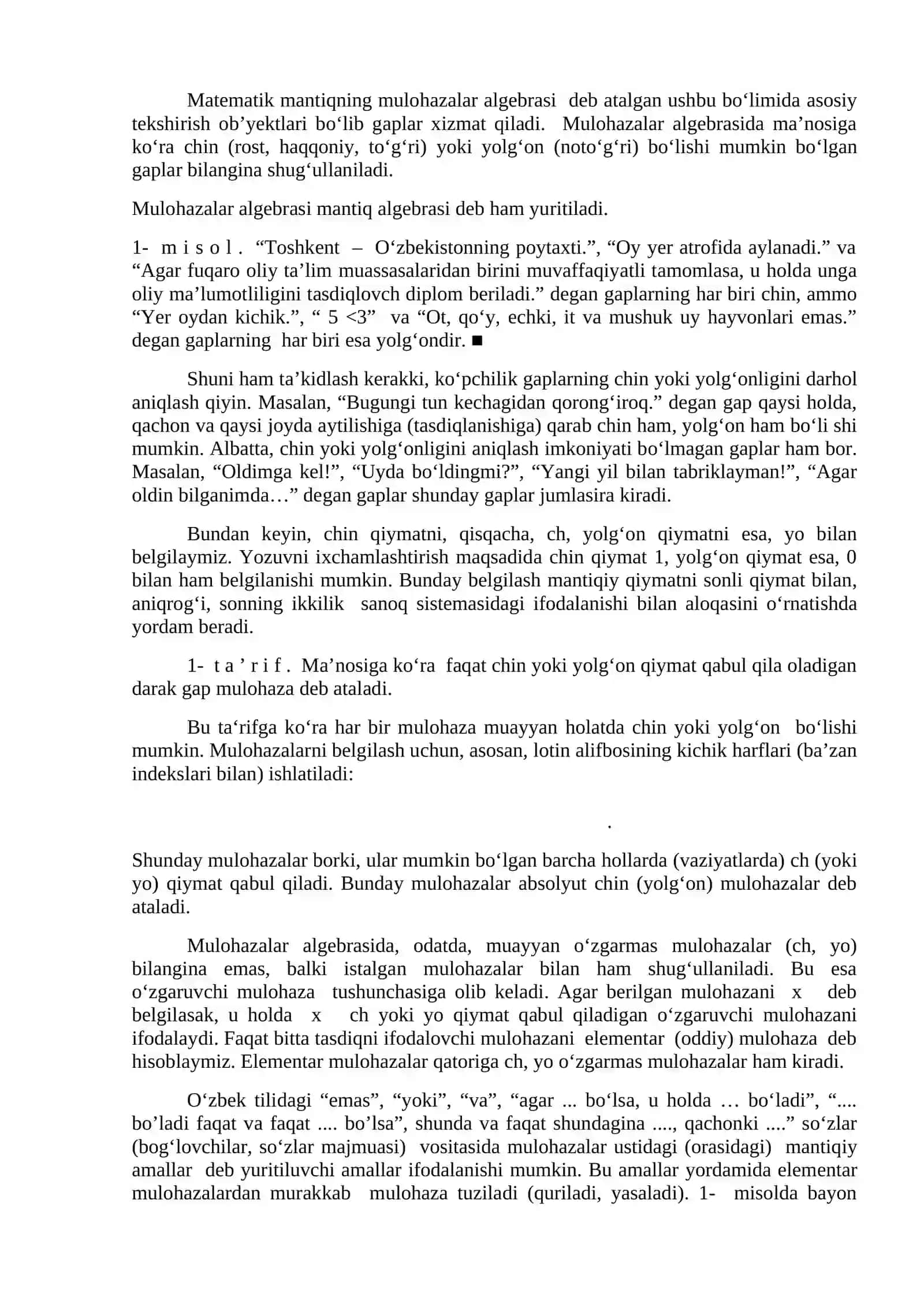 Matematik mantiqda mulohazalar 3