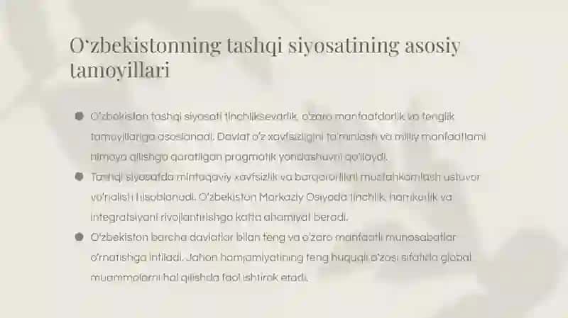Oʻzbekistonning jahon hamjamiyatidagi oʻrni qanday? 3