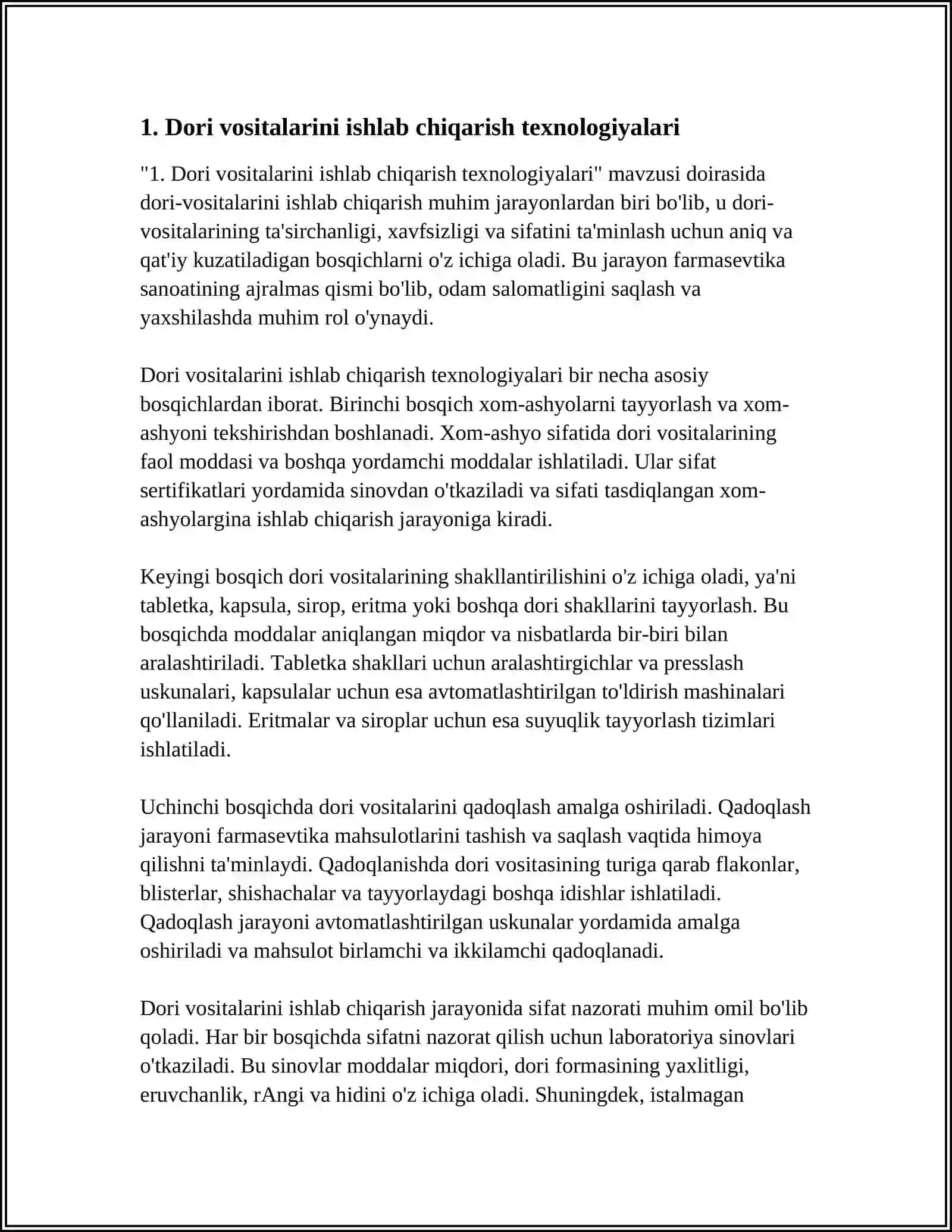 DORI VOSITALARI, TIBBIY BUYUMLAR VA FORMASEVTIK TOVARLAR ISHLAB CHIQARISH 3